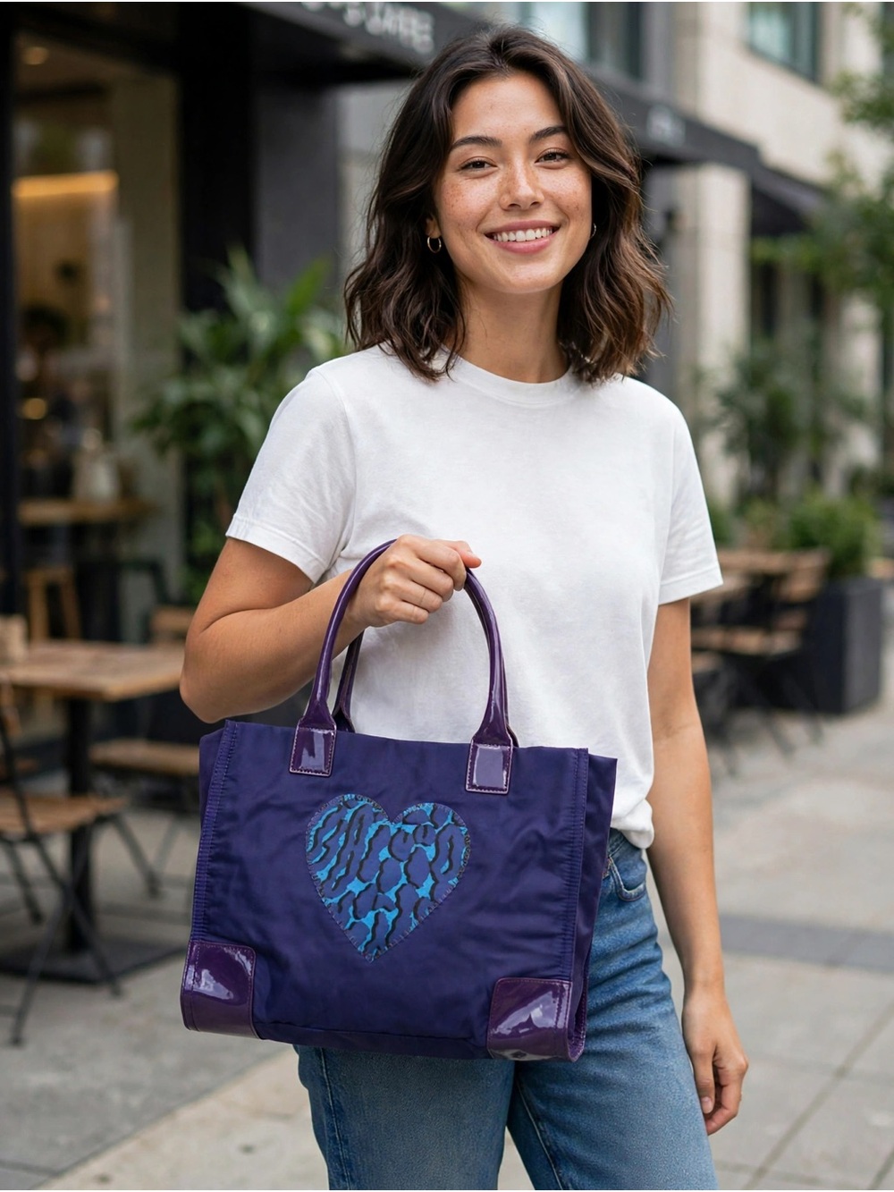 Rare Tory Burch Purple Heart-Accent Tote Bag - Women's Everyday Carry
